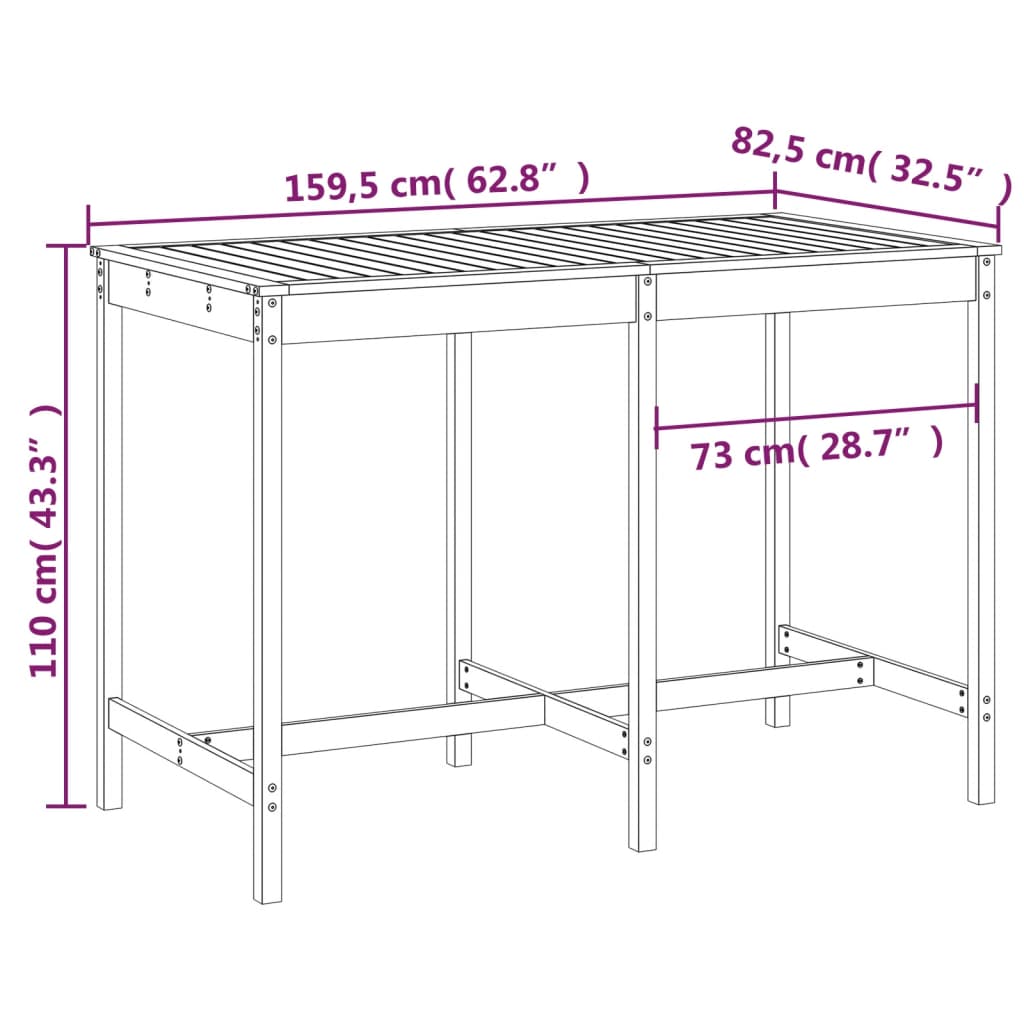 vidaXL Table de jardin marron miel 159,5x82,5x110cm bois massif de pin