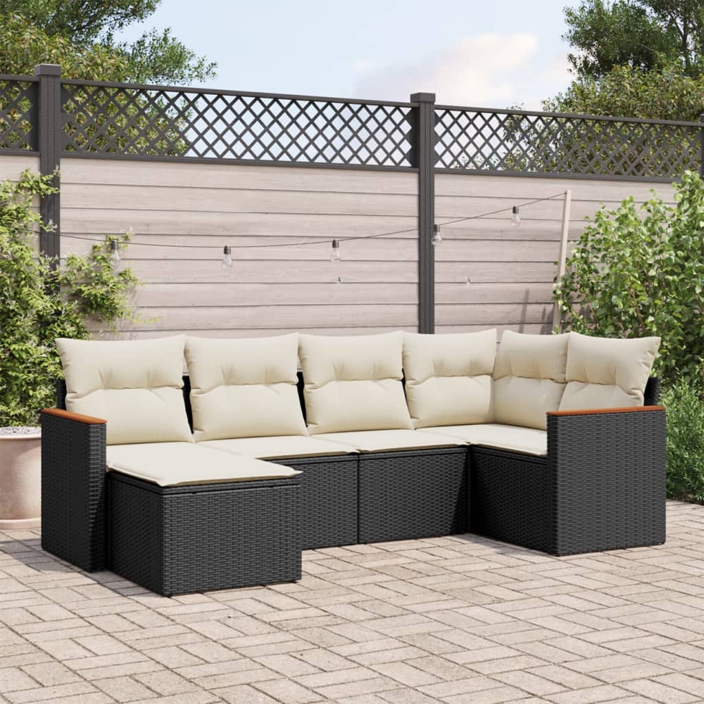 vidaXL Salon de jardin 6 pcs avec coussins noir résine tressée