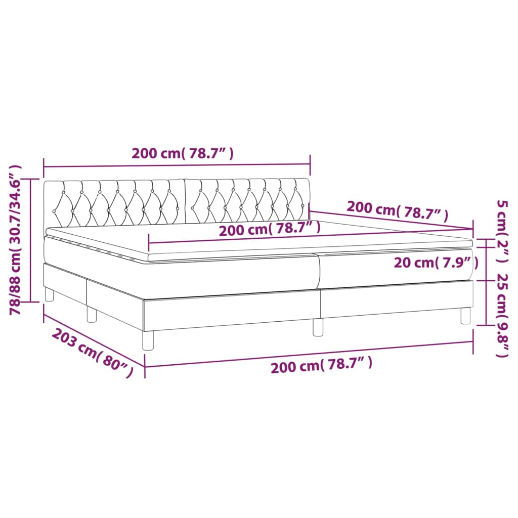 vidaXL Sommier à lattes de lit avec matelas Noir 200x200 cm Tissu