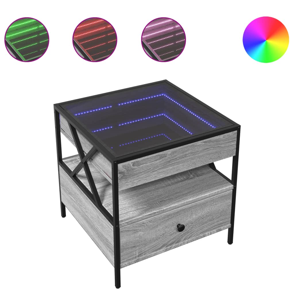 vidaXL Table basse avec LED Infinity sonoma gris 50x50x51 cm