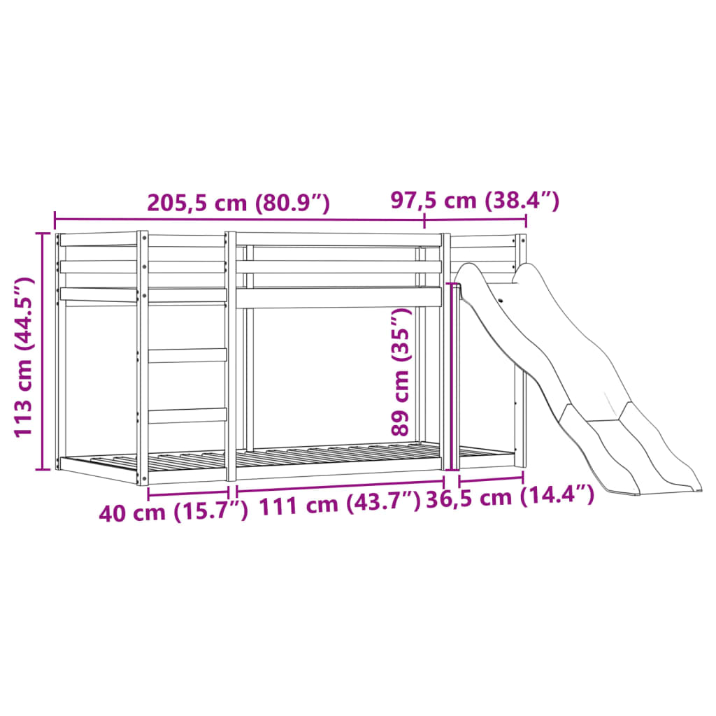 vidaXL Lit superposé sans matelas avec toboggan blanc noir 90x200 cm