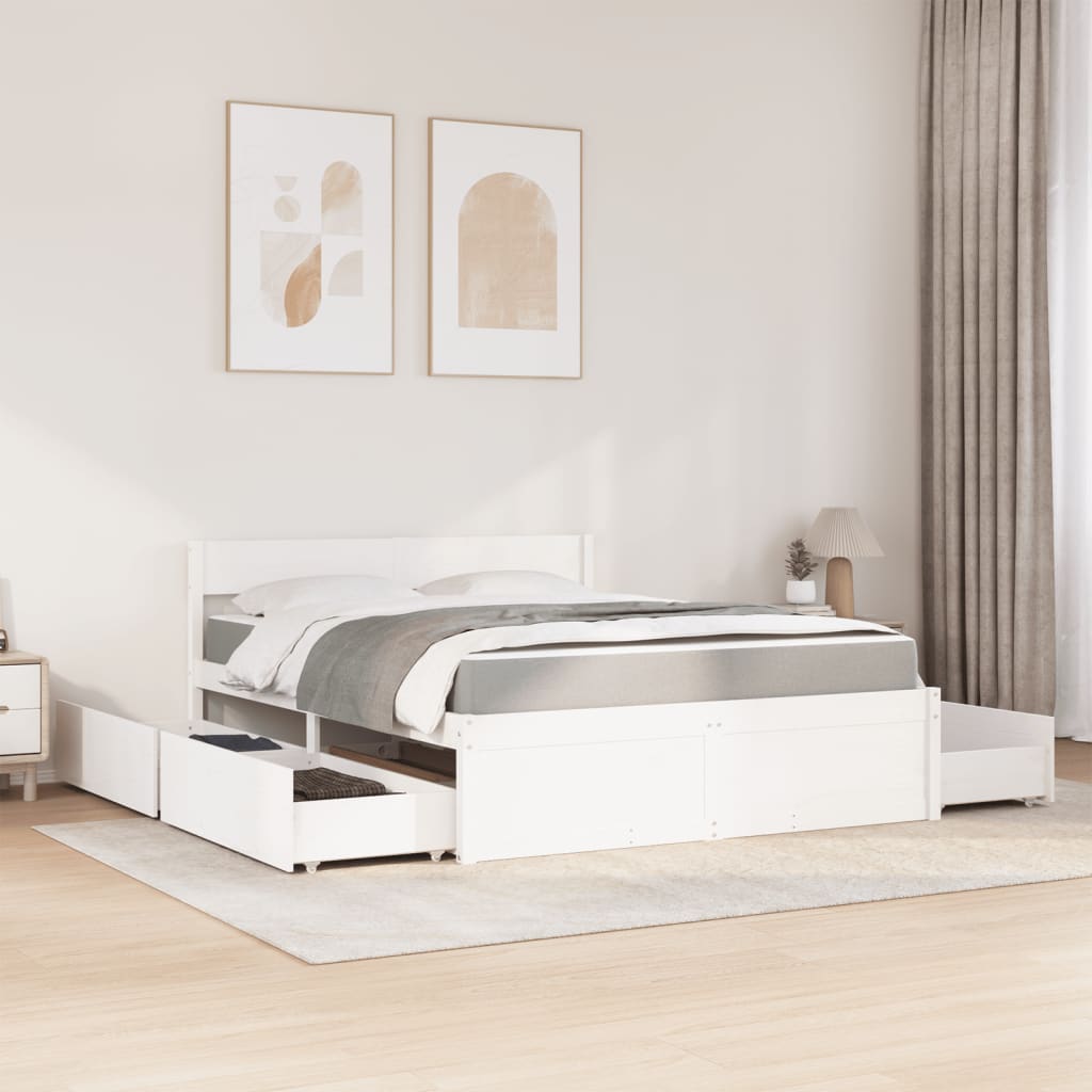 vidaXL Lit avec tiroirs et matelas blanc 140x200 cm bois massif de pin