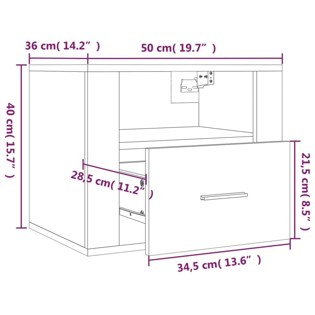 vidaXL Tables de chevet murales 2 pcs Chêne sonoma 50x36x40 cm