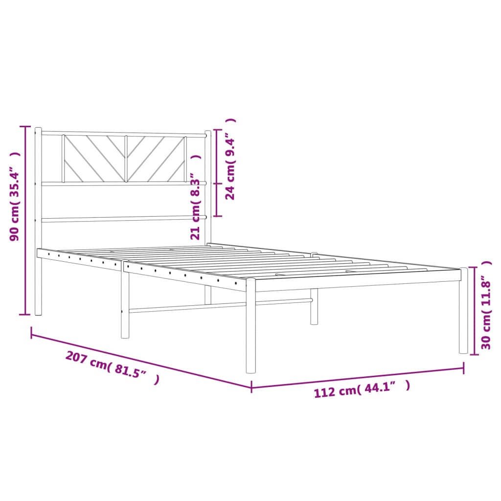 vidaXL Cadre de lit métal avec tête de lit blanc 107x203 cm