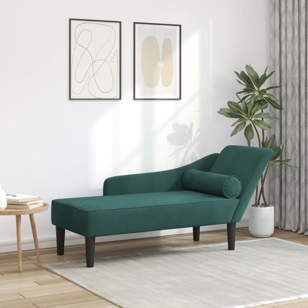 vidaXL Chaise longue avec coussins vert foncé velours