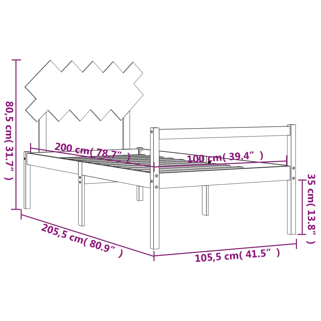 vidaXL Lit pour personne âgée et tête de lit 100x200 cm bois massif