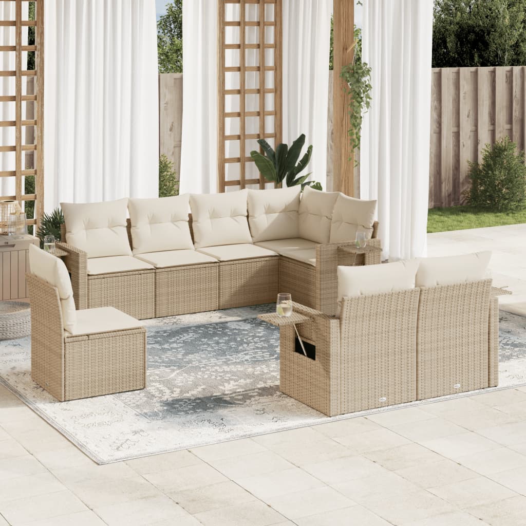 vidaXL Salon de jardin avec coussins 8 pcs beige résine tressée