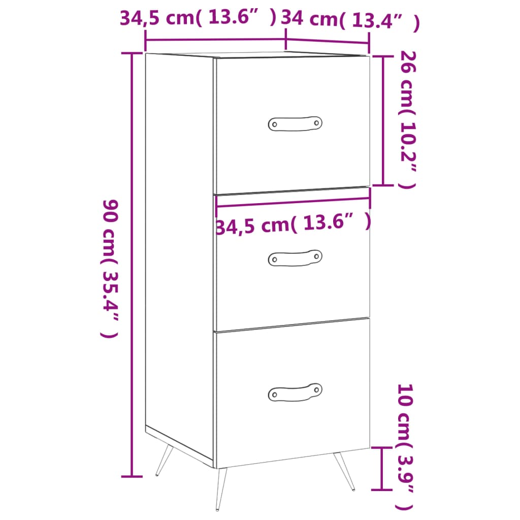 vidaXL Buffet Chêne fumé 34,5x34x90 cm Bois d'ingénierie