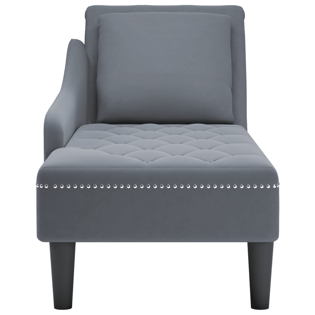 vidaXL Fauteuil long et coussin et accoudoir droit gris foncé velours