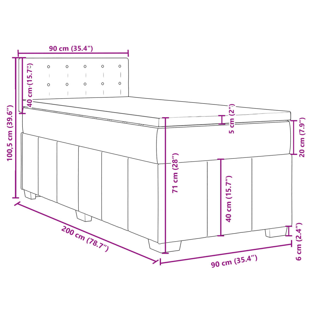 vidaXL Sommier à lattes de lit avec matelas Gris clair 90x200 cm Tissu