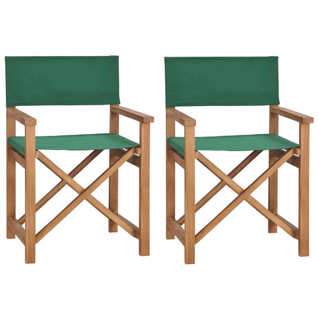 vidaXL Chaises de metteur en scène lot de 2 Bois de teck massif Vert