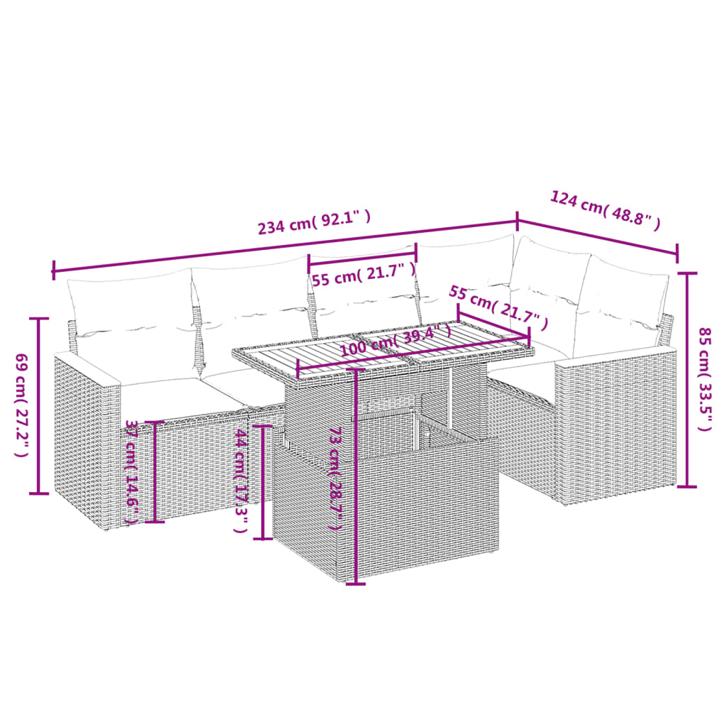 vidaXL Salon de jardin 6 pcs avec coussins noir résine tressée