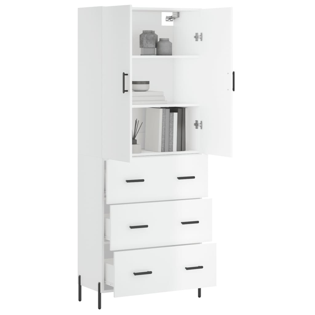 vidaXL Buffet haut Blanc brillant 69,5x34x180 cm Bois d'ingénierie