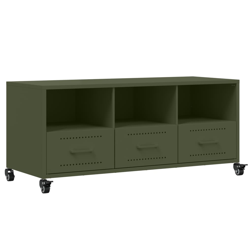 vidaXL Meuble TV vert olive 100,5x39x43,5 cm acier