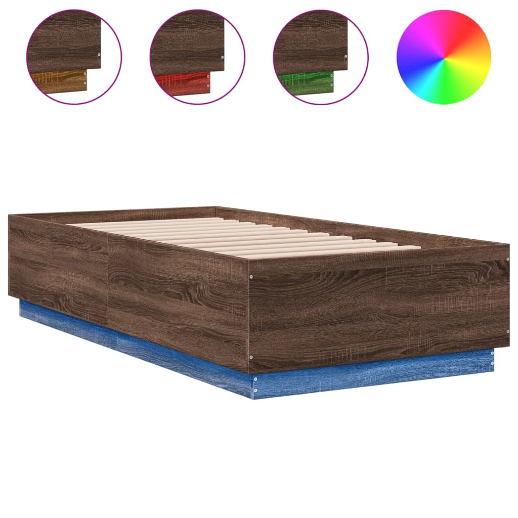 vidaXL Cadre de lit avec LED sans matelas chêne marron 75x190 cm