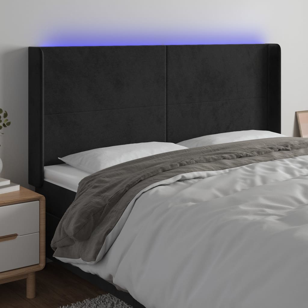 vidaXL Tête de lit à LED Noir 203x16x118/128 cm Velours