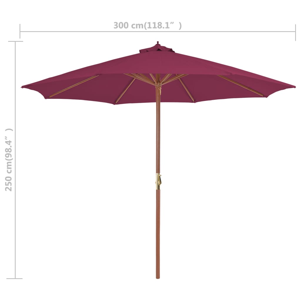 vidaXL Parasol d'extérieur avec mât en bois 300 cm rouge bordeaux