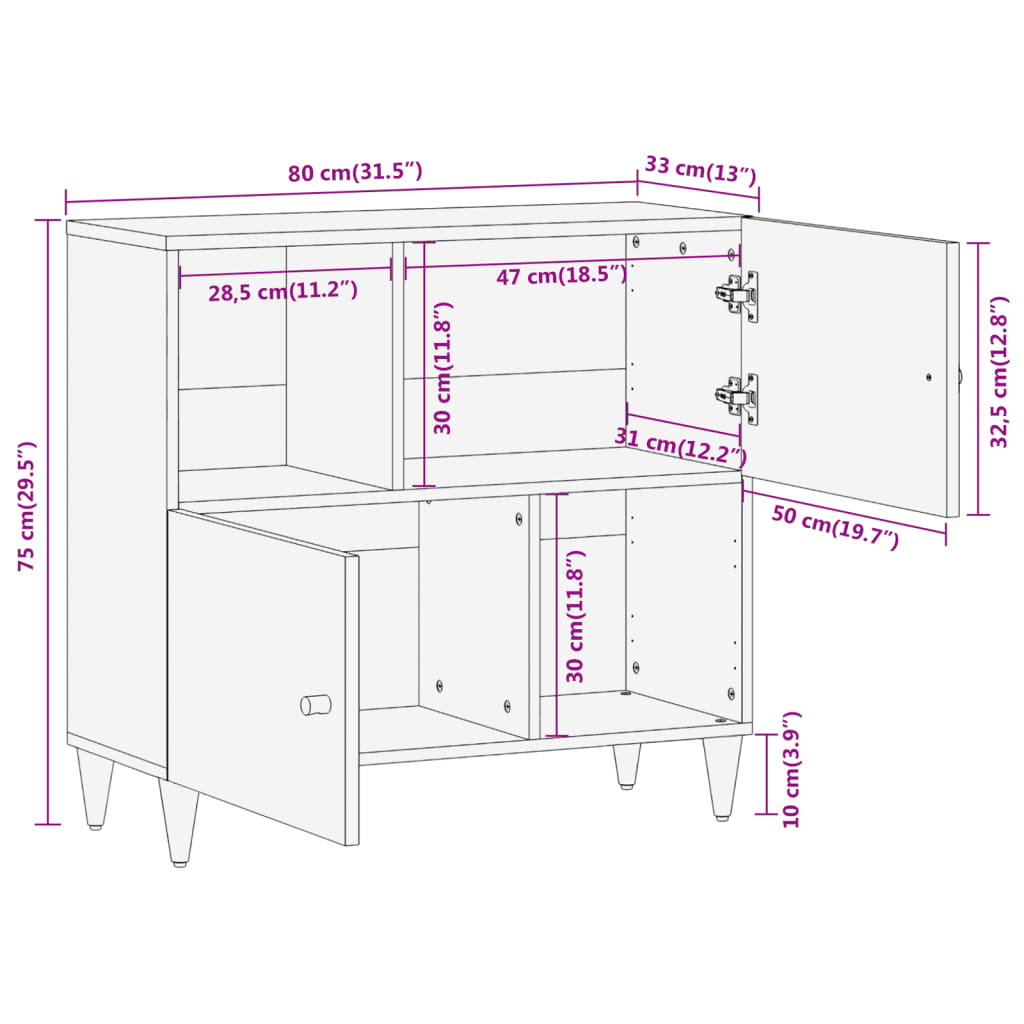 vidaXL Armoire latérale 80x33x75 cm bois massif de manguier