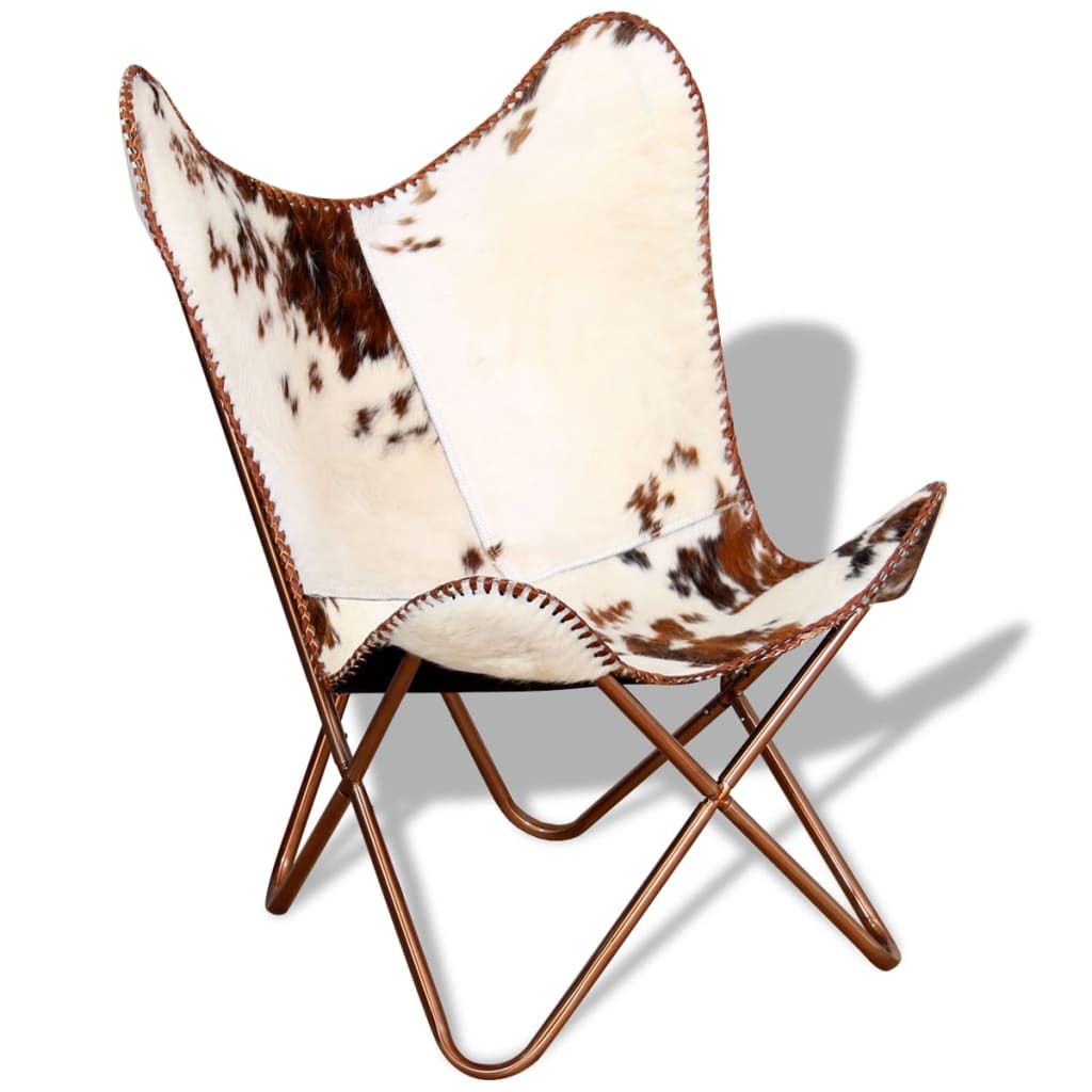 vidaXL Chaise papillon marron et blanc cuir de vache