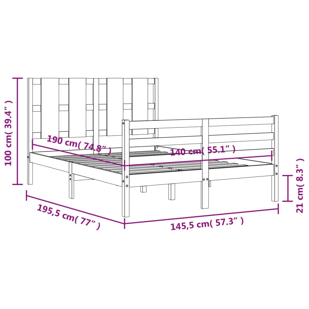 vidaXL Cadre de lit avec tête de lit 140x190 cm bois massif