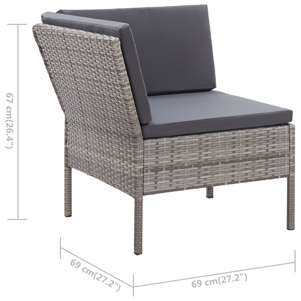 vidaXL Salon de jardin 3 pcs avec coussins Résine tressée Gris