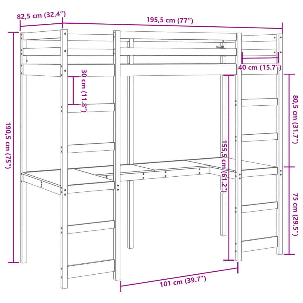 vidaXL Cadre de lit superposé sans matelas blanc 75x190 cm pin massif