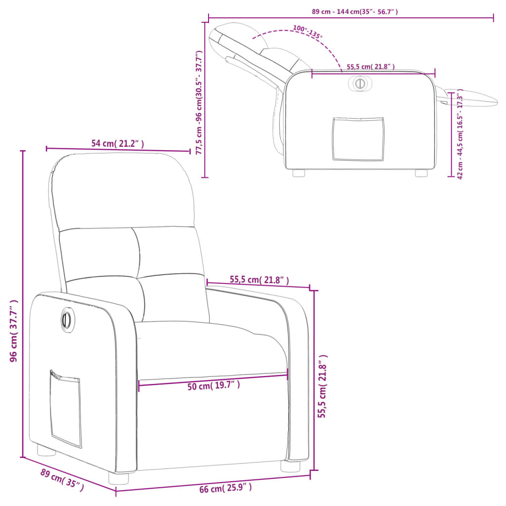 vidaXL Fauteuil inclinable électrique Gris clair Tissu