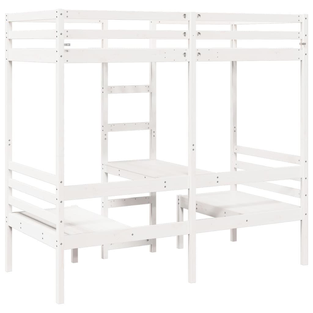 vidaXL Lit mezzanine avec bureau et chaises blanc 75x190 cm pin massif