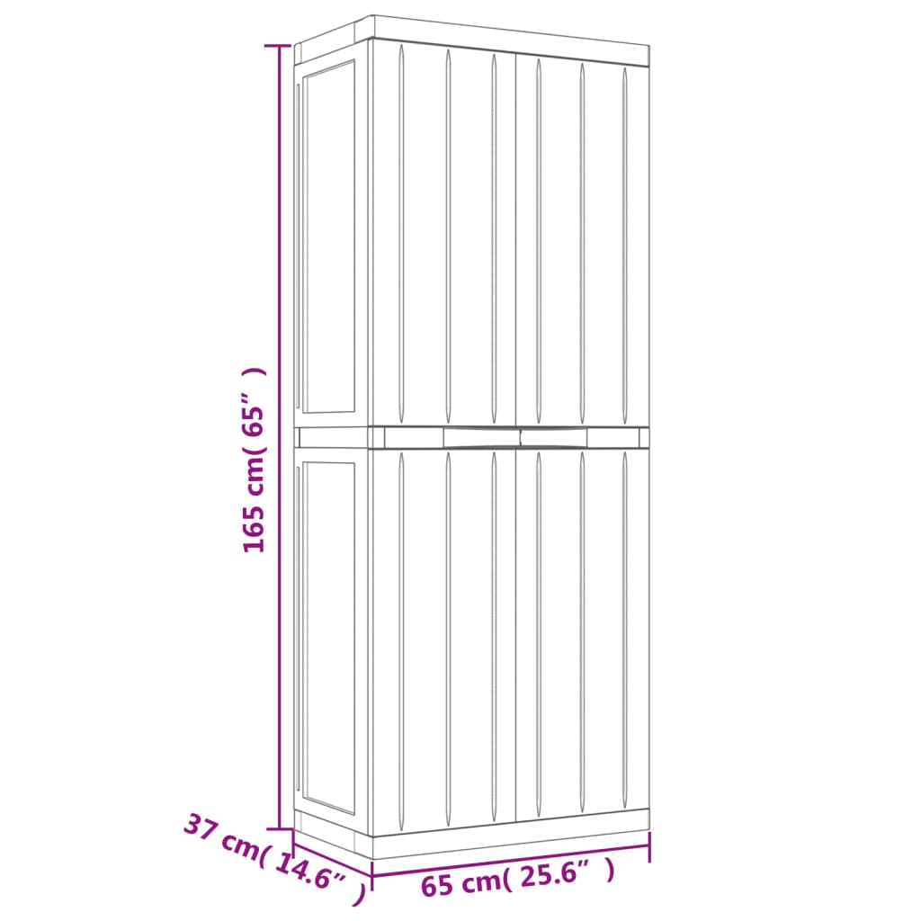 vidaXL Armoire de rangement d'extérieur gris et noir 65x37x165 cm PP