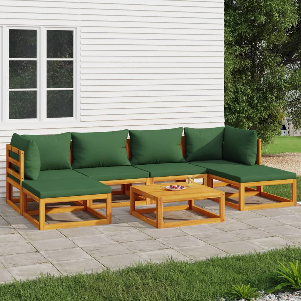 vidaXL Salon de jardin 7 pcs avec coussins vert bois massif