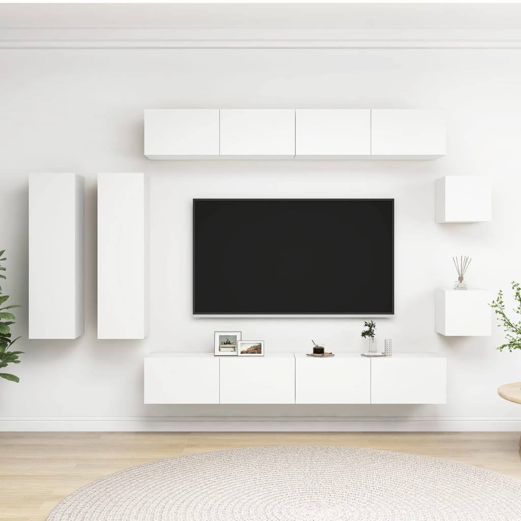 vidaXL Ensemble de meubles TV 8 pcs Blanc Bois d'ingénierie