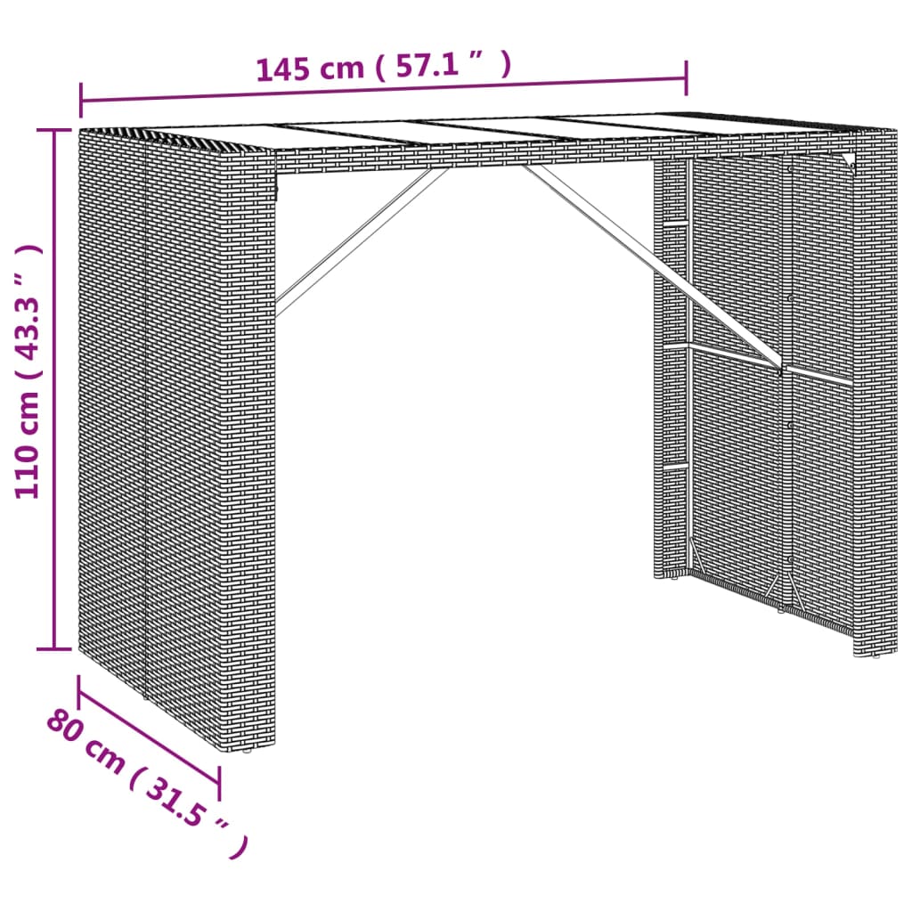 vidaXL Ensemble de bar de jardin 7 pcs avec coussins noir poly rotin