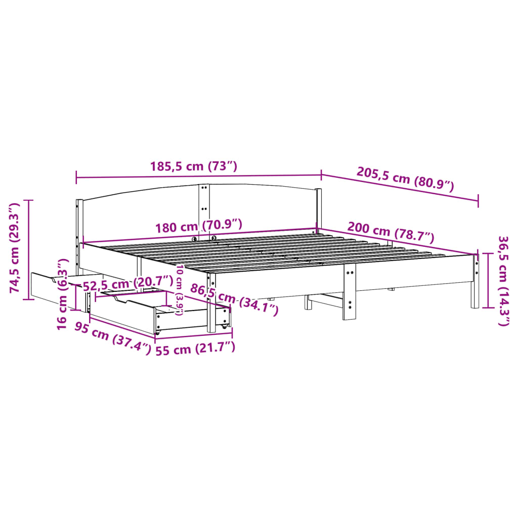 vidaXL Cadre de lit sans matelas 180x200 cm bois massif de pin