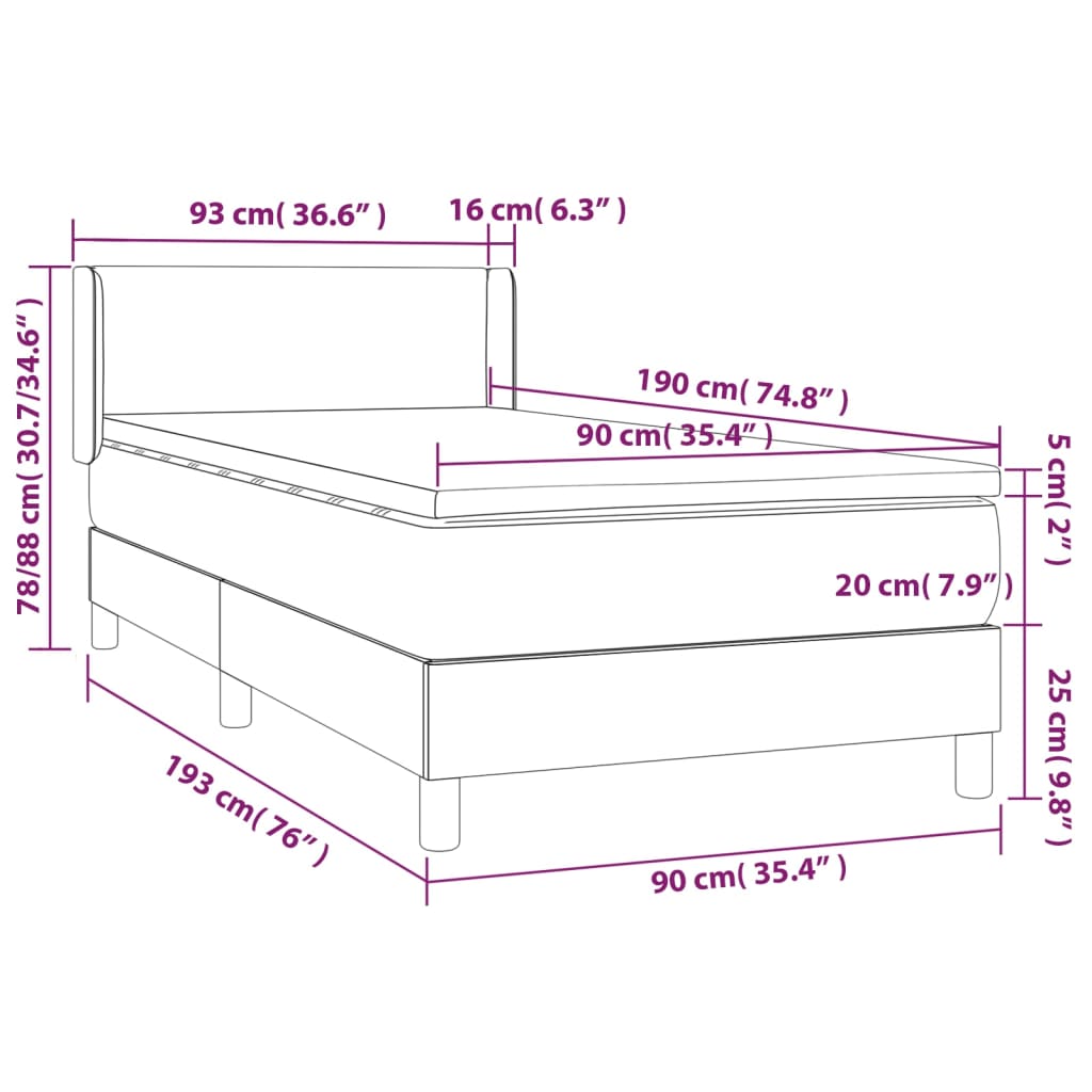 vidaXL Sommier à lattes de lit avec matelas Gris 90x190 cm Similicuir