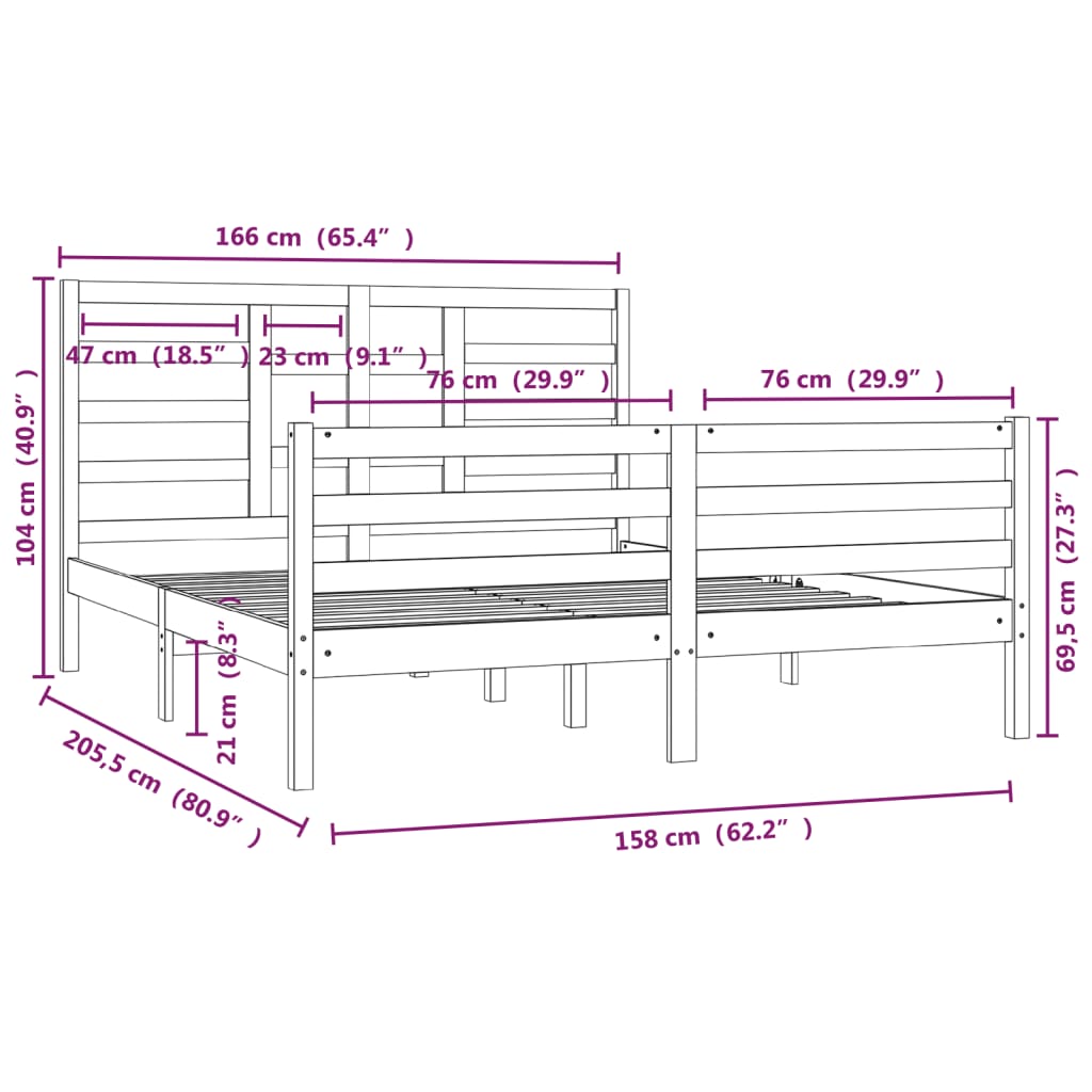 vidaXL Cadre de lit sans matelas bois massif 160x200 cm