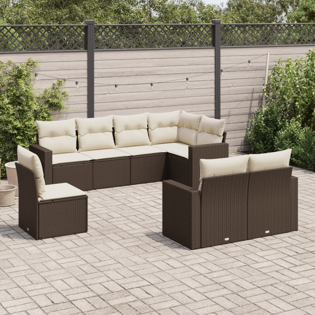 vidaXL Salon de jardin 8 pcs avec coussins marron résine tressée