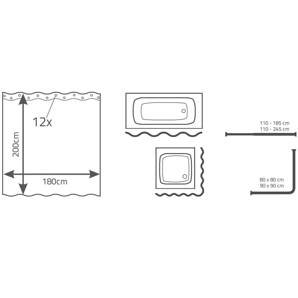 RIDDER Rideau de douche Brilliant 180 x 200 cm