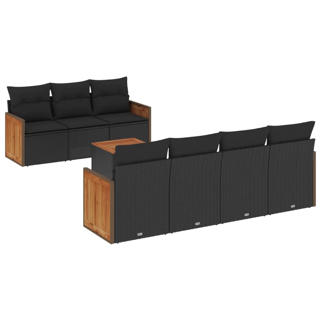 vidaXL Salon de jardin 8 pcs avec coussins noir résine tressée