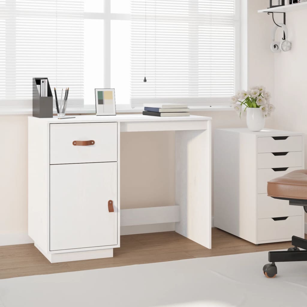 vidaXL Bureau Blanc 95x50x75 cm Bois massif de pin