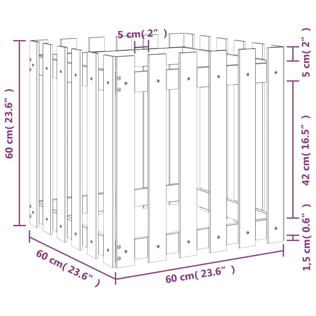 vidaXL Jardinière avec design de clôture 60x60x60 cm pin massif