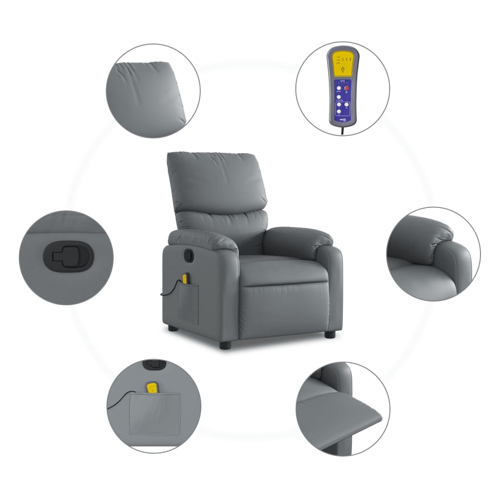 vidaXL Fauteuil de massage inclinable Gris Similicuir