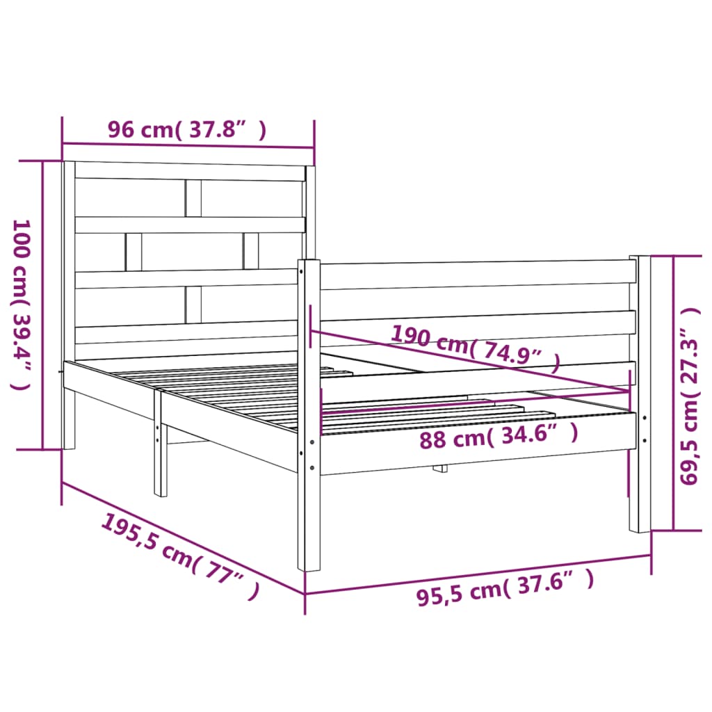 vidaXL Cadre de lit sans matelas blanc 90x190 cm bois massif