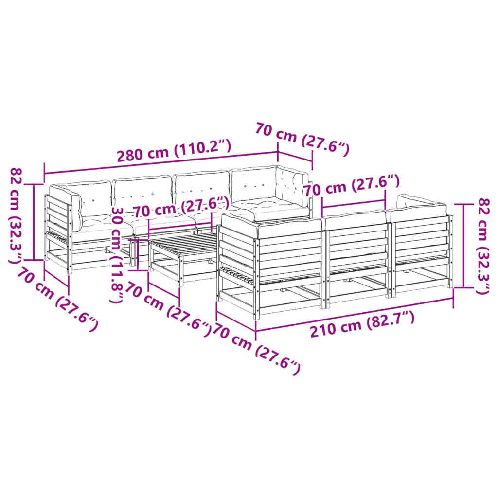 vidaXL Salon de jardin 8 pcs avec coussins bois de pin massif