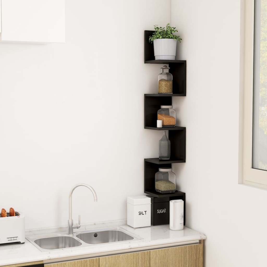 Etagère murale d'angle en aggloméré de couleur noire VidaXL 807225 -  Habitium®