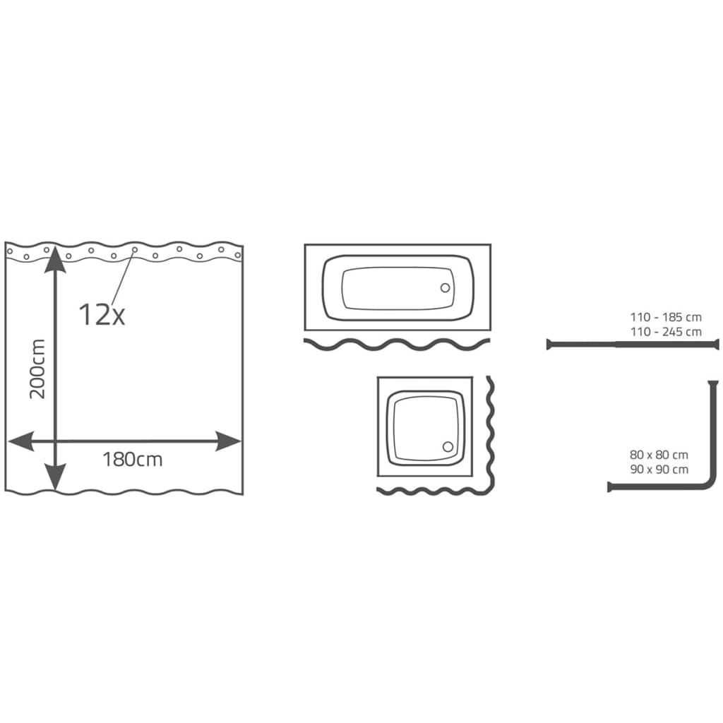 RIDDER Rideau de douche Madison 180 x 200 cm