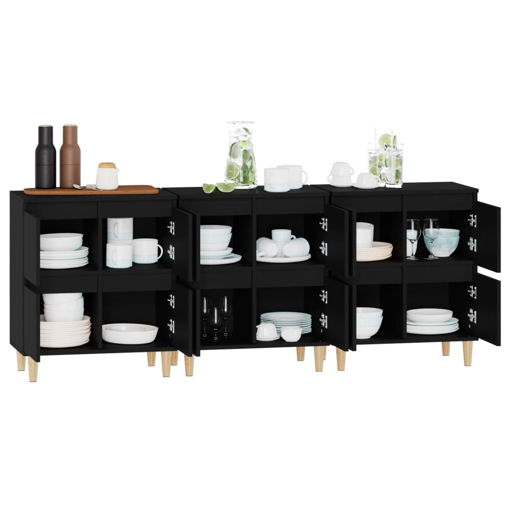 vidaXL Buffets 3 pcs noir 60x35x70 cm bois d'ingénierie