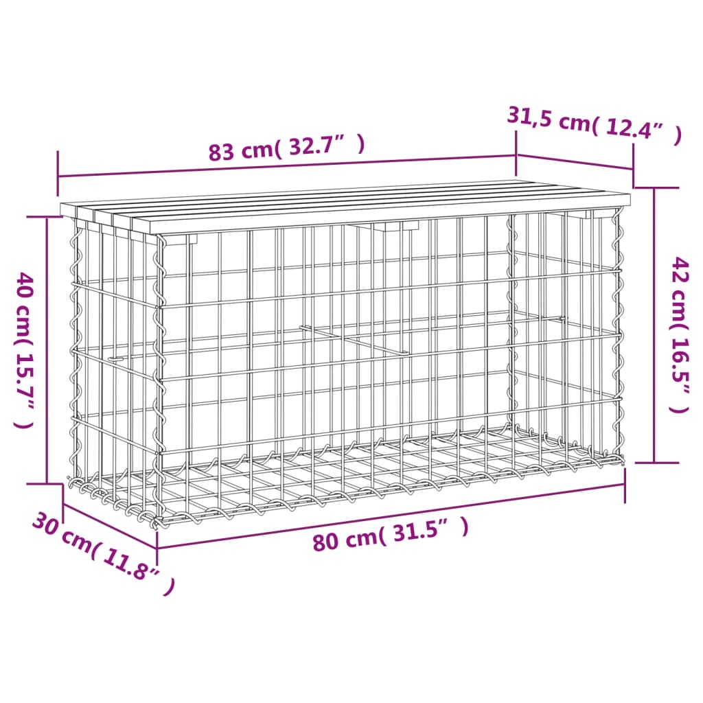 vidaXL Banc jardin design gabion 83x31,5x42 cm bois massif de douglas