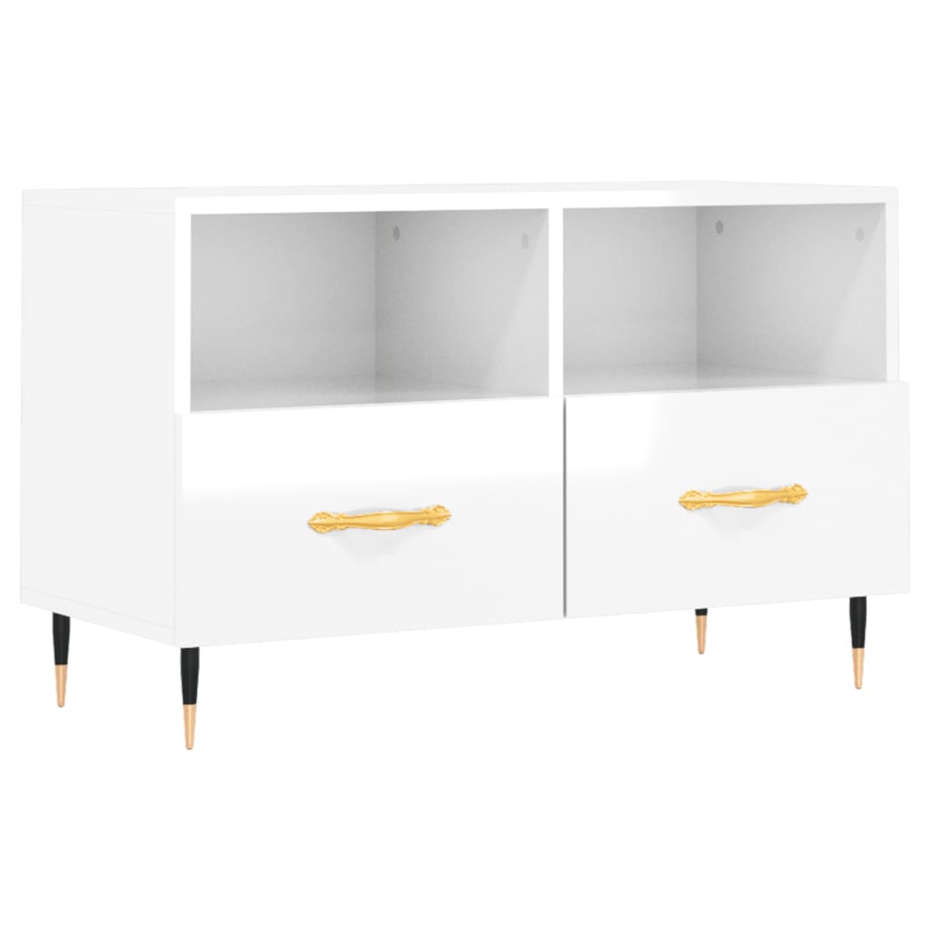 vidaXL Meuble TV Blanc brillant 80x36x50 cm Bois d'ingénierie