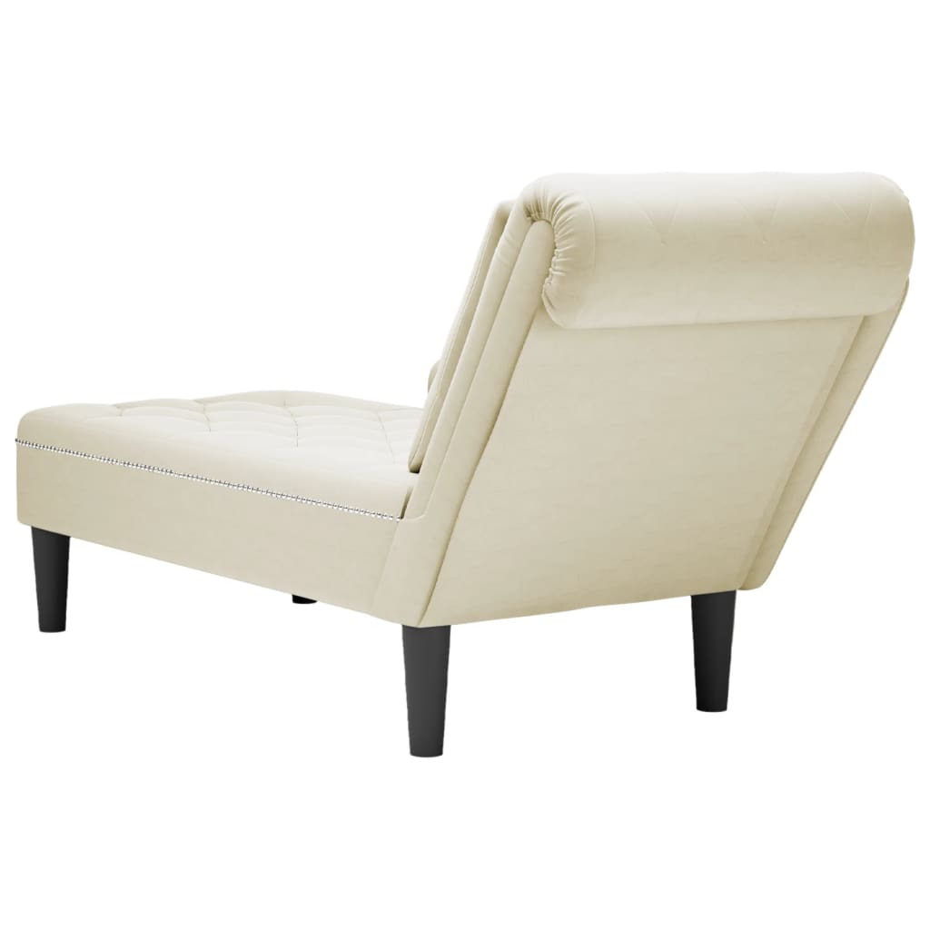 vidaXL Fauteuil long avec coussin et accoudoir droit crème velours