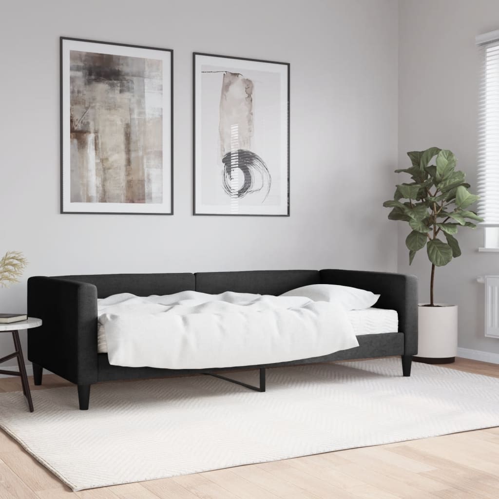 vidaXL Lit de jour avec matelas noir 90x200 cm tissu